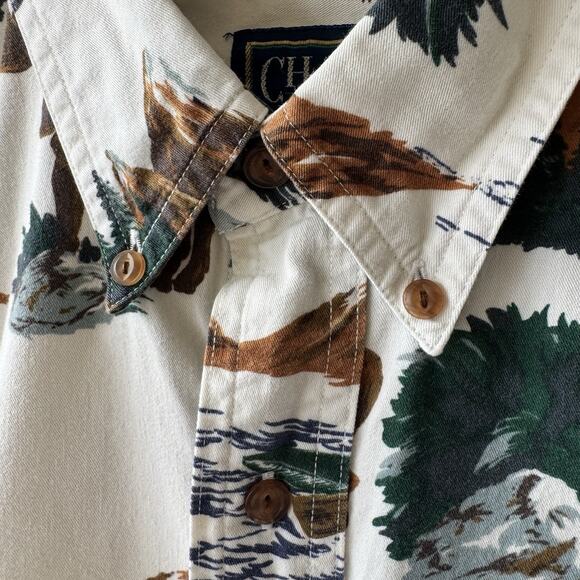 Vintage Chaps Ralph Lauren Men’s M Button Down Shirt Scenic Wilderness All Over - Picture 11 of 15